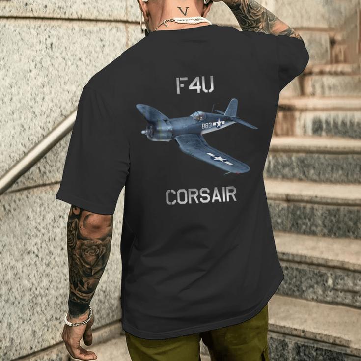 F4u コルセア ヴィンテージ Us Ww2 ウォーバード戦闘機 メンズTシャツ バックプリント 彼への贈り物