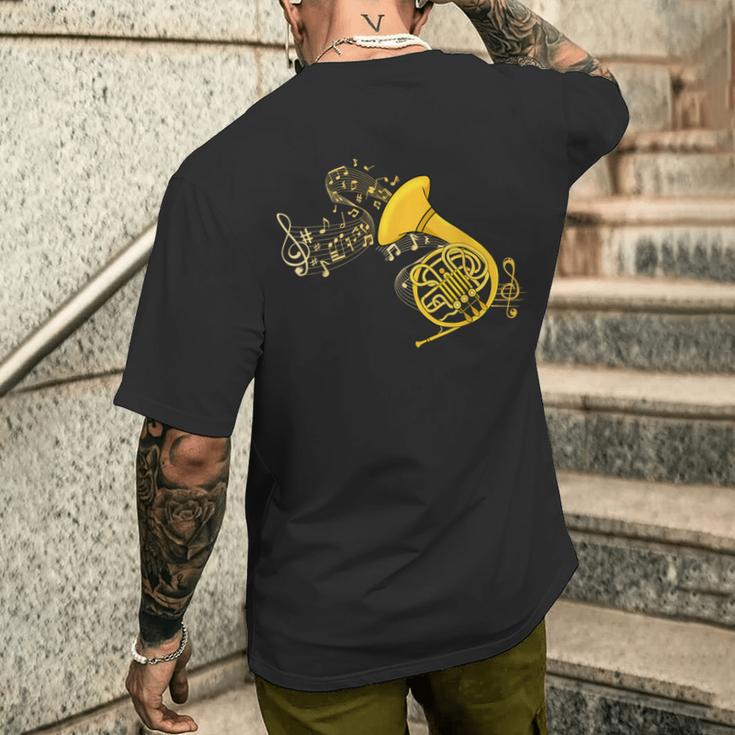 French Horn Music Lover ビッグバンド楽器 フレンチホーン メンズTシャツ バックプリント 彼への贈り物
