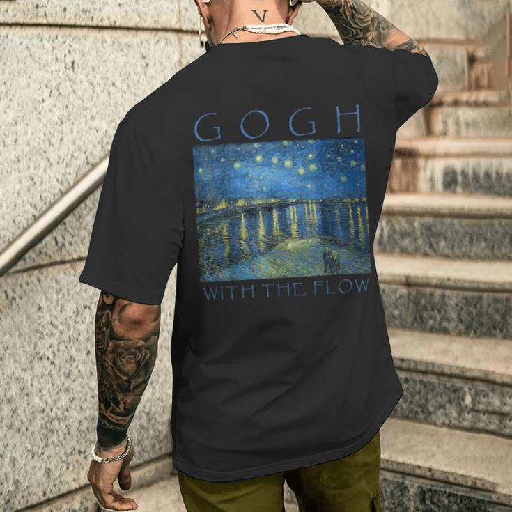 Gogh With The Flow 星月夜 ゴッホの絵画 メンズTシャツ バックプリント 彼への贈り物