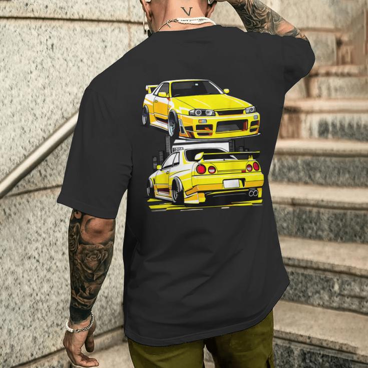ブラック Gt R 32 Jdm スカイラインチューナー レーシングスタンス カードリフト メンズTシャツ バックプリント 彼への贈り物