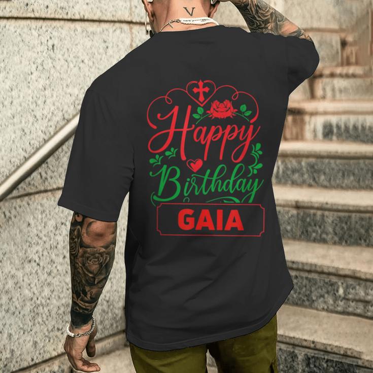 Happy Birthday Gaia かわいいクリスマスガイア メンズTシャツ バックプリント 彼への贈り物