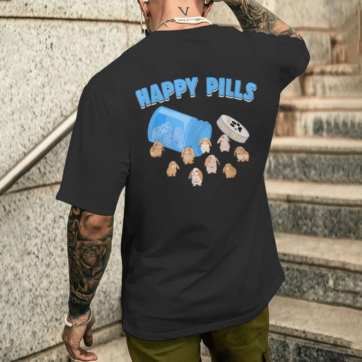 Happy Pills うさぎ 面白い ホーランドロップ バニー 恋人 ユーモア メンズTシャツ バックプリント 彼への贈り物