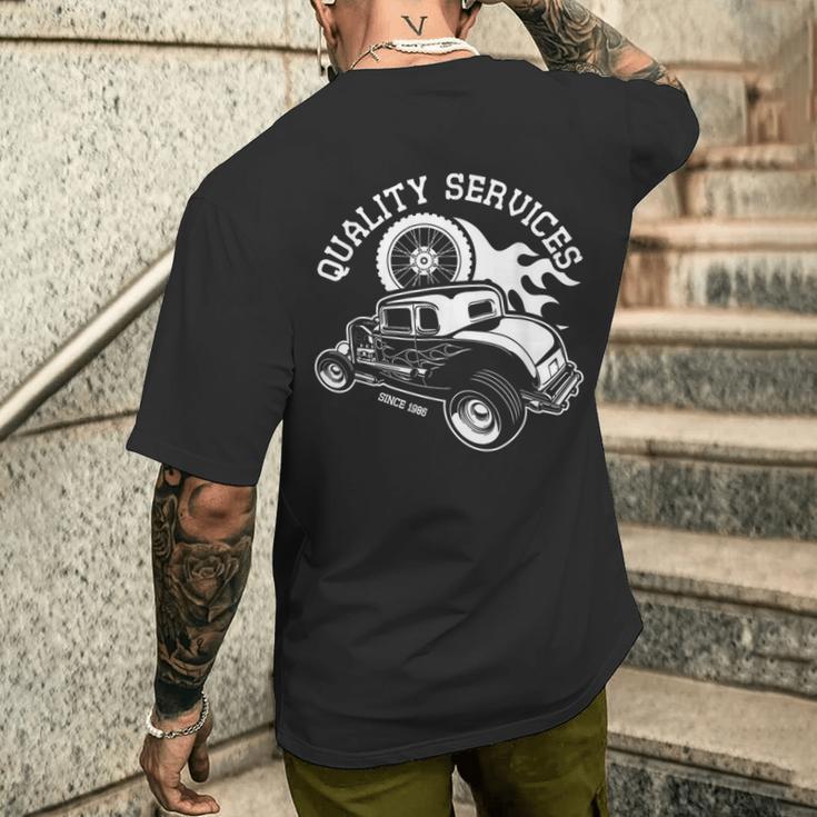 Hot Rodervice クラシック オールドアメリカンカー 自動車ガレージ メンズTシャツ バックプリント 彼への贈り物