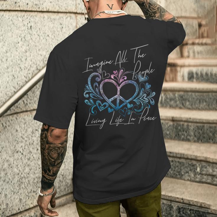 Imagine Hippie People Living Life In Peace And Love メンズTシャツ バックプリント 彼への贈り物