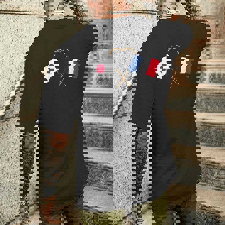 Japanese Flag France Flag フランス遺産 フランスのルーツ 日本の国旗 フランスの国旗 メンズTシャツ バックプリント 彼への贈り物