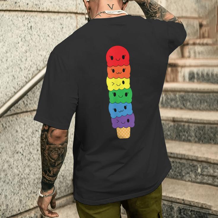 Kawaii Gay アイスクリーム Lgbt プライド レインボー プライド 月間 メンズTシャツ バックプリント 彼への贈り物