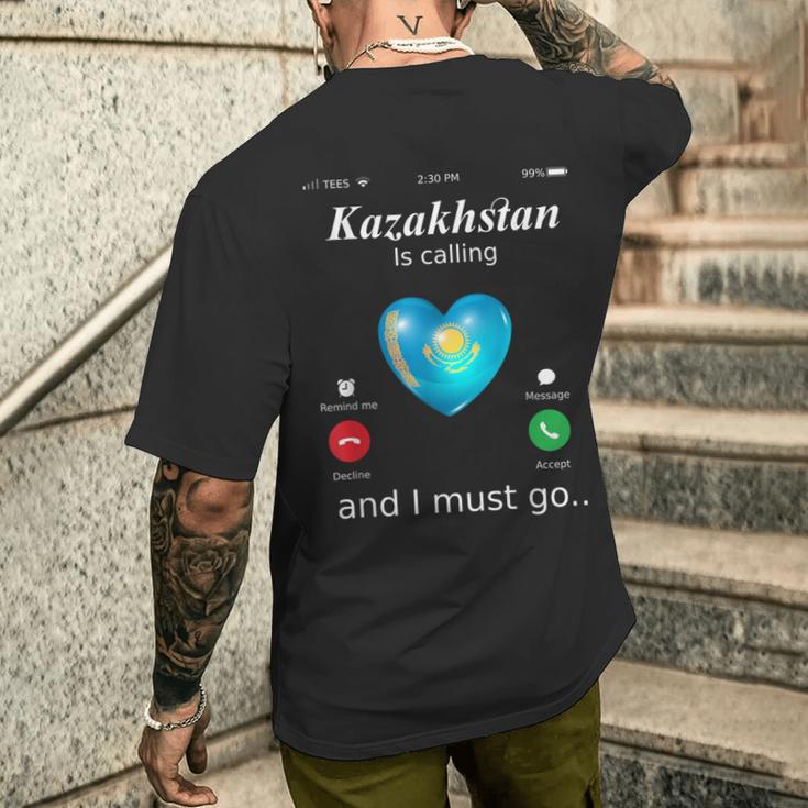 Kazakhstan Ruft Und Ich Muss Gehen カザフスタン国旗tシャツ メンズTシャツ バックプリント 彼への贈り物