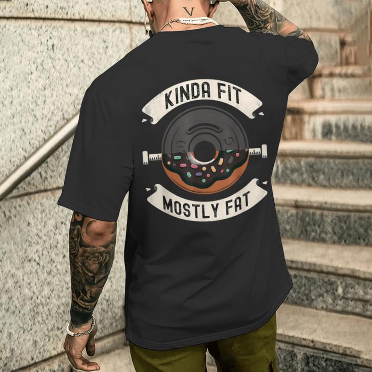Kinda Fit Mostly Fat Fitness 面白いジムワークアウト メンズTシャツ バックプリント 彼への贈り物