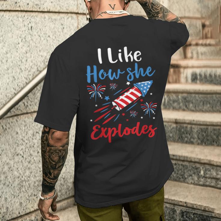 I Likehe Explodes Fireworks 4Th Of July カップル メンズTシャツ バックプリント 彼への贈り物