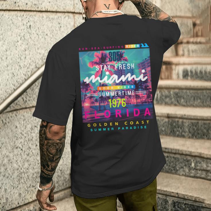 I Love Miami & Miami Loves Me Cool Miami Illustration メンズTシャツ バックプリント 彼への贈り物