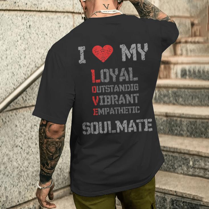 I Love Myoulmate ソウルメイトが大好き ソウルメイトへの愛を込めて メンズTシャツ バックプリント 彼への贈り物