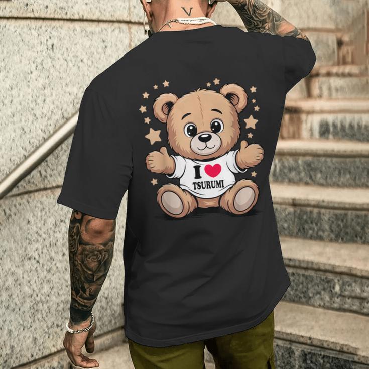 I Love Tsurumi Teddy Bear 鶴見テディベアが大好き メンズTシャツ バックプリント 彼への贈り物