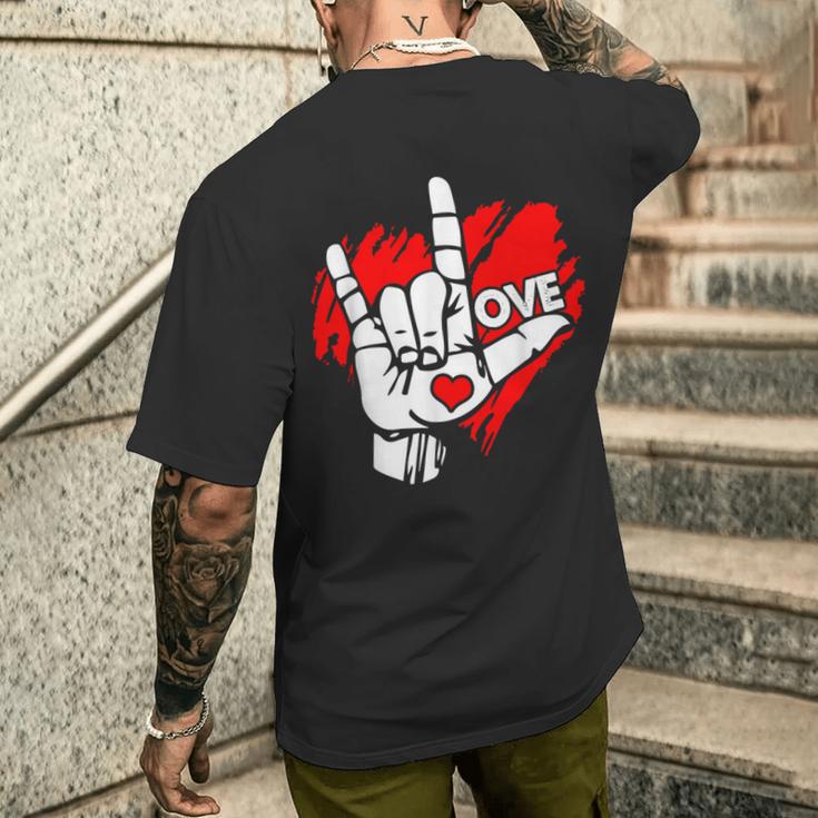 I Love You 手話 Asl Peak Languages メンズTシャツ バックプリント 彼への贈り物