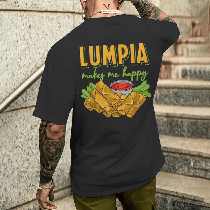 Lumpia Makes Me Happyルンピアは私を幸せにする フィリピンの春巻き 料理 食べ物 メンズTシャツ バックプリント 彼への贈り物