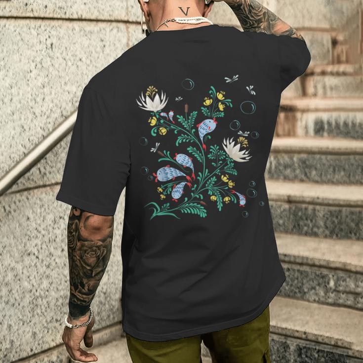 Magic Fish ファニー フィッシング フローラル ヴィンテージ ウクライナ ヴィシバンカ メンズTシャツ バックプリント 彼への贈り物