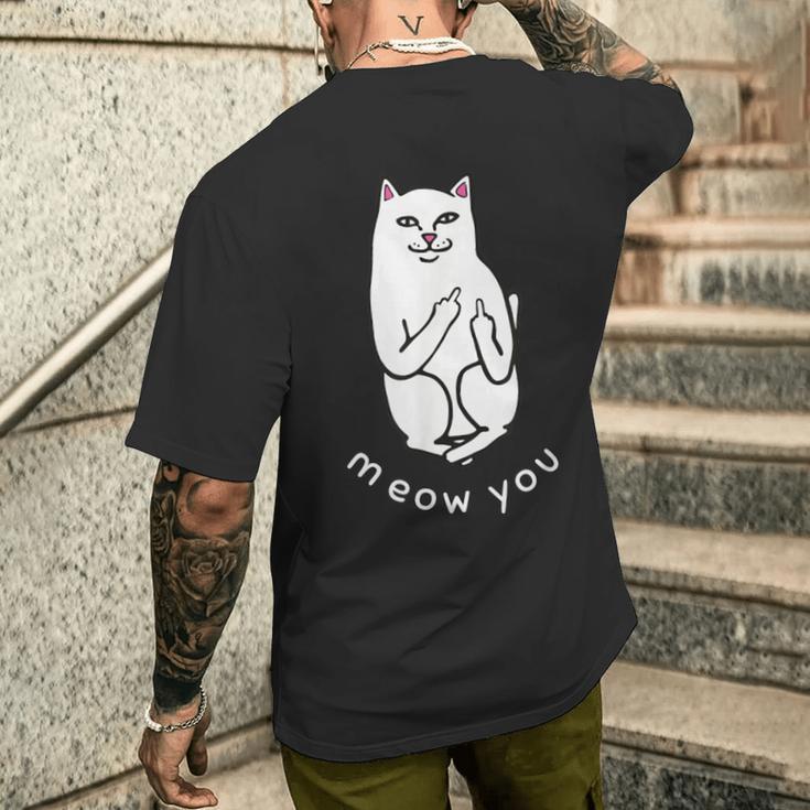 Meow You Cat Moody Cat 中指 猫好き メンズTシャツ バックプリント 彼への贈り物