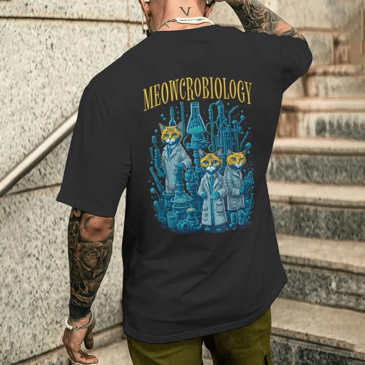 Meowcrobiology 猫 ニャー微生物学 科学 細菌学 メンズTシャツ バックプリント 彼への贈り物