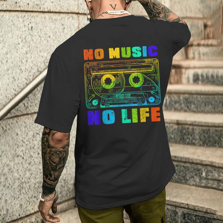 No Music No Life、ヴィンテージカセット音楽愛好家。 メンズTシャツ バックプリント 彼への贈り物