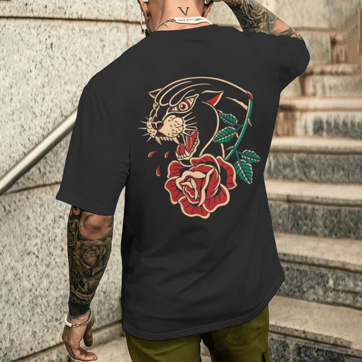 Panther Rose アメリカントラディショナルタトゥーインク オールドスクール メンズTシャツ バックプリント 彼への贈り物