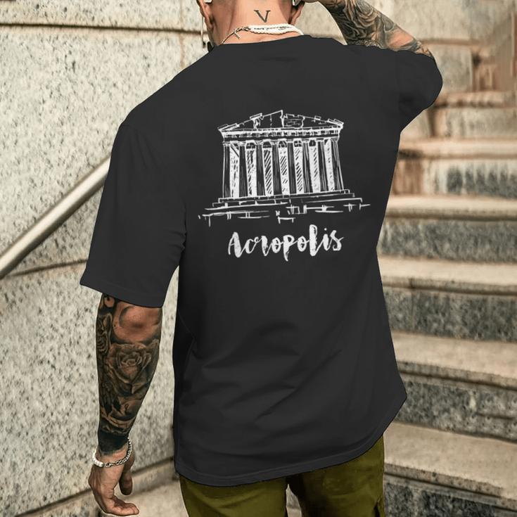 Parthenon アテネのアクロポリス ギリシャ スケッチ サイツ ドローイング 長袖tシャツ メンズTシャツ バックプリント 彼への贈り物