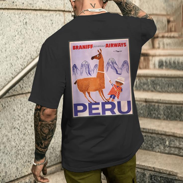 Peru レトロ ヴィンテージ 航空会社 トラベルポスター メンズTシャツ バックプリント 彼への贈り物