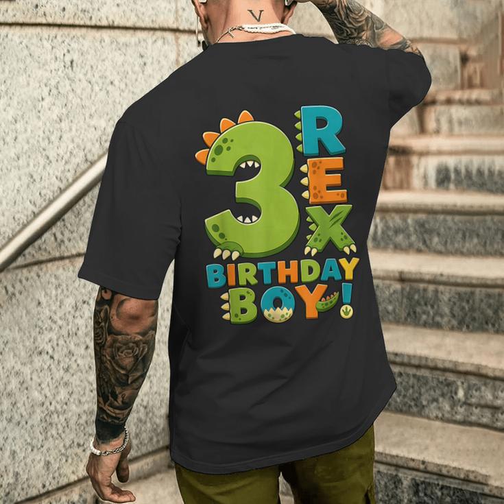 Rawr I'm 3 Three Rex Dinosaur 3Rd Birthday Boy Party メンズTシャツ バックプリント 彼への贈り物