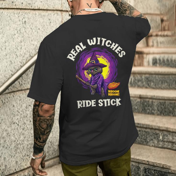 Real Witches Ridetick 面白い 黒猫 ハロウィン メンズTシャツ バックプリント 彼への贈り物