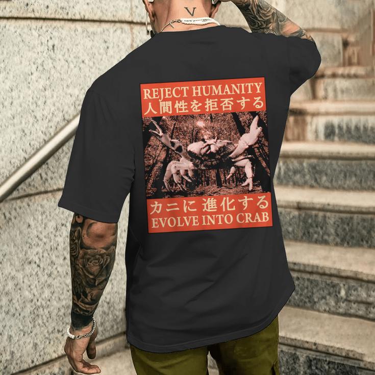 Reject Humanity Evolve To Crab 日本のカニヴィンテージ メンズTシャツ バックプリント 彼への贈り物