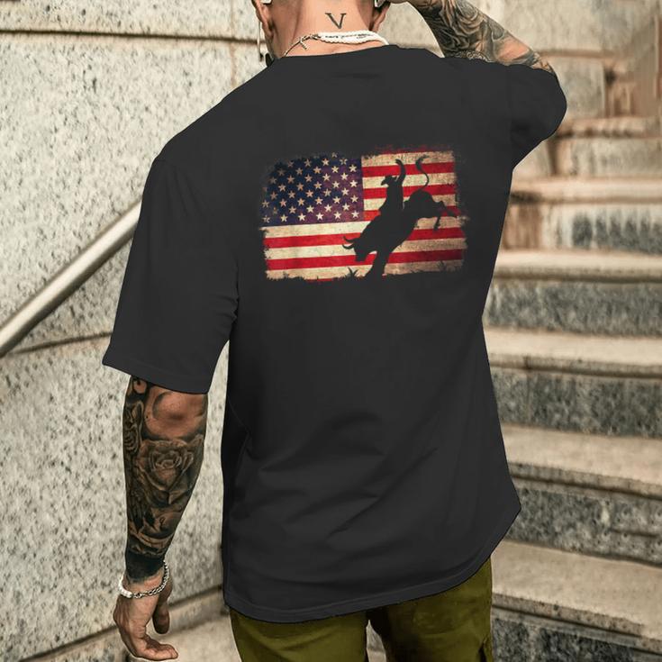 Rodeo Cowboy Bull Rider 4Th Of July Patriotic Usa Flag Men's T-shirt Back Print Gifts for Him