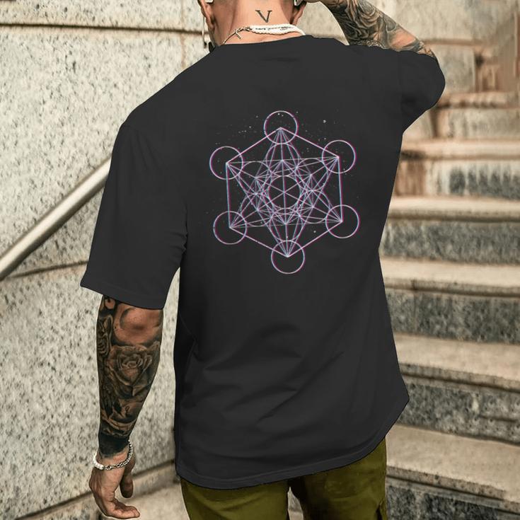 Sacred Geometry メタトロン キューブ Psy Trance Yoga Dmt Lsd Goa メンズTシャツ バックプリント 彼への贈り物