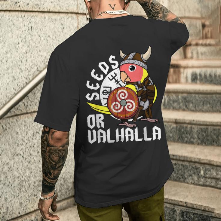 Seeds Oralhalla バイキング オウム 桃の顔 ルティーノ ラブバード メンズTシャツ バックプリント 彼への贈り物
