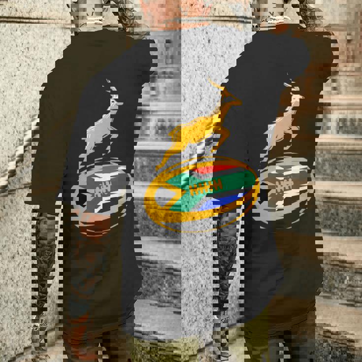 Springbok ラグビーボール & 南アフリカ国旗 メンズ レディース キッズ メンズTシャツ バックプリント 彼への贈り物