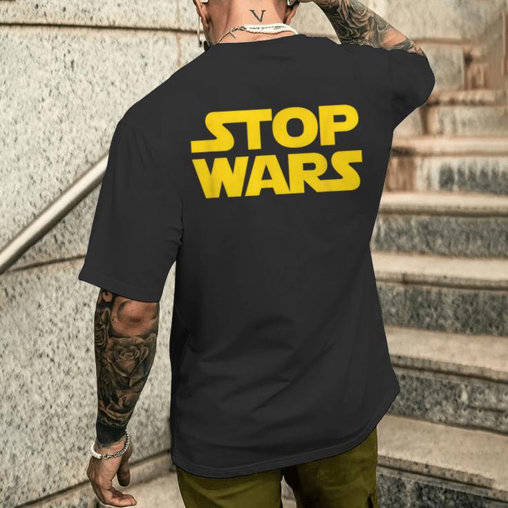Stop Wars 反戦メッセージ 地球と宇宙の平和 メンズTシャツ バックプリント 彼への贈り物