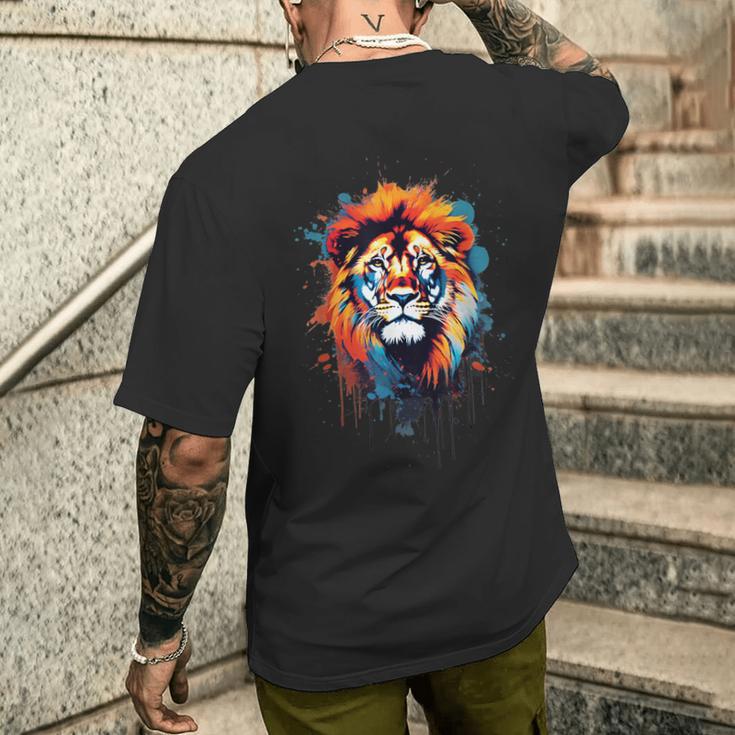 Strong Regal Lion Magestic Lion クールカラフルライオンステンシル メンズTシャツ バックプリント 彼への贈り物