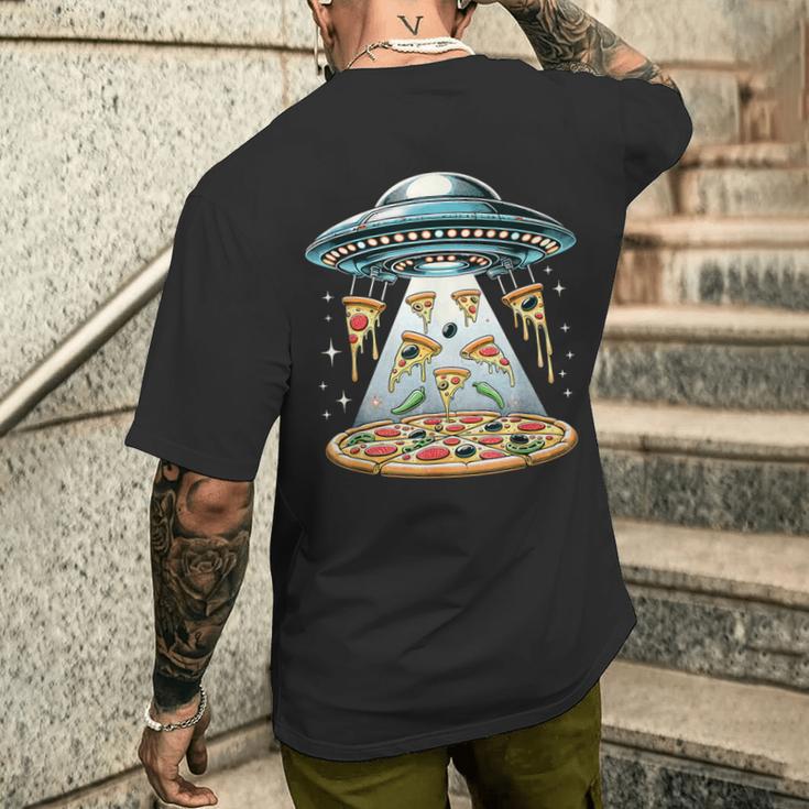 Ufo エイリアン 食べるピザ誘拐 面白い食べ物愛好家 メンズTシャツ バックプリント 彼への贈り物