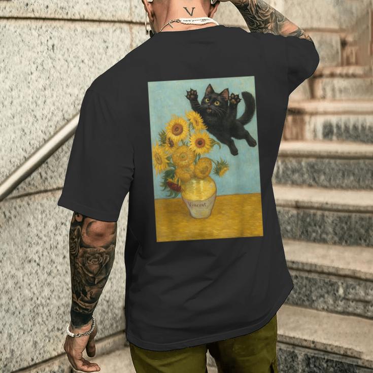 いたずら好きな猫 ひまわり ゴッホ 絵画 猫 メンズTシャツ バックプリント 彼への贈り物