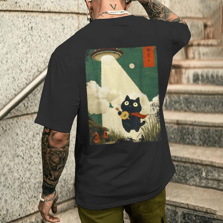 おもしろい 日本猫誘拐 エイリアン Ufo ギター ウクレレ 音楽 メンズTシャツ バックプリント 彼への贈り物