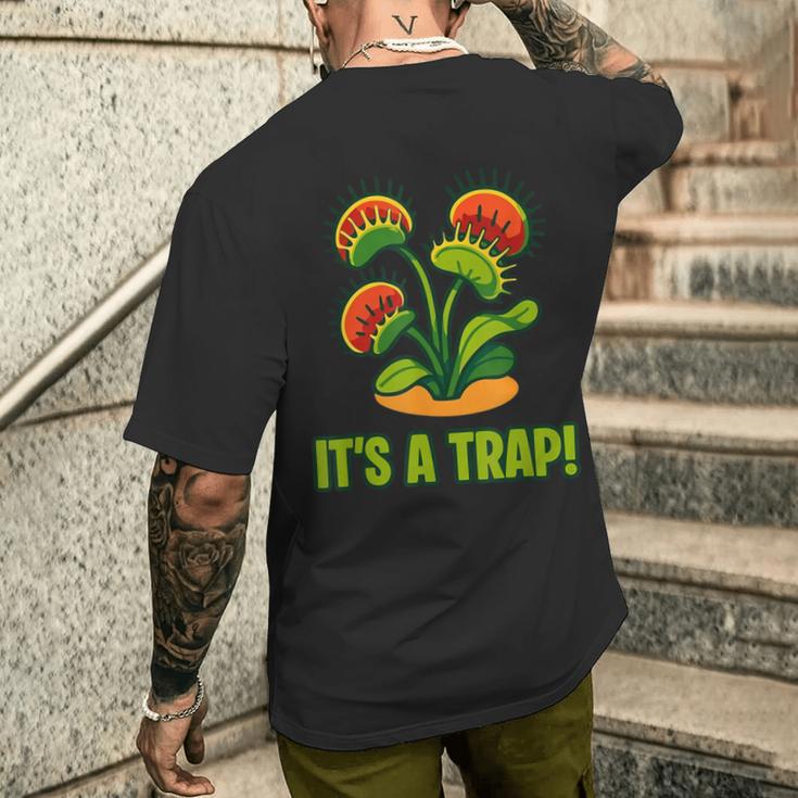 おもしろハエトリグサ It's A Trap 食虫植物 ボタニカル メンズTシャツ バックプリント 彼への贈り物