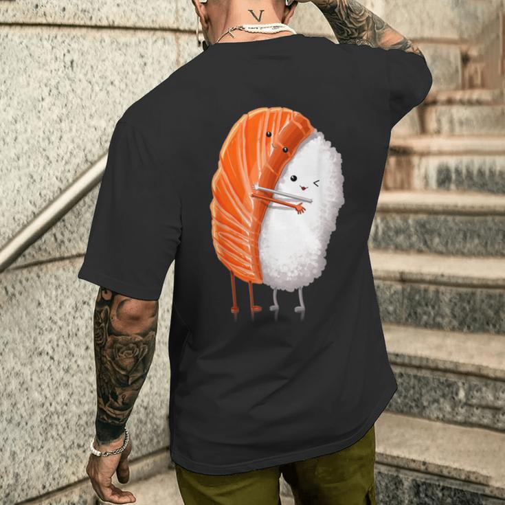 おもしろ寿司 ハグ サーモン かわいい 日本の寿司 カワイイ食べ物 メンズTシャツ バックプリント 彼への贈り物