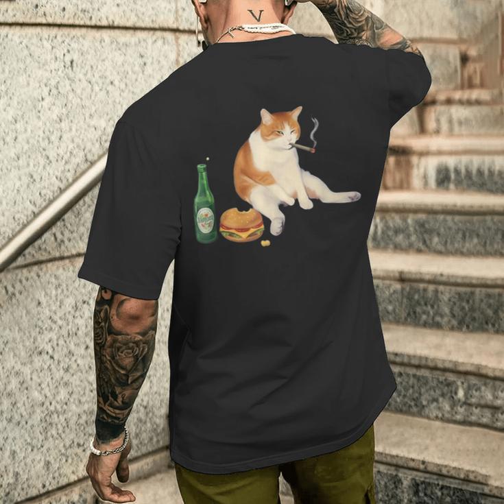 おもしろ猫 喫煙 ジョイント ビール タバコ キティ Gen Z ミーム メンズTシャツ バックプリント 彼への贈り物