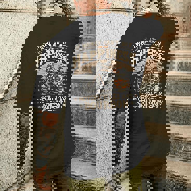 お金で幸せが買えないならバーボンとバイクを解説 メンズTシャツ バックプリント 彼への贈り物