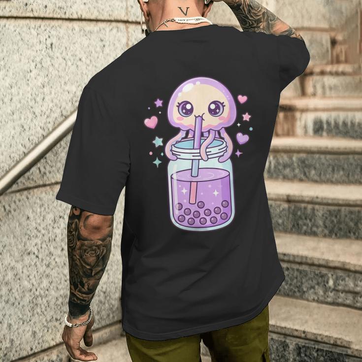 かわいい クラゲ ドリンク ボバティー カワイイ バブルティー アニメ メンズTシャツ バックプリント 彼への贈り物