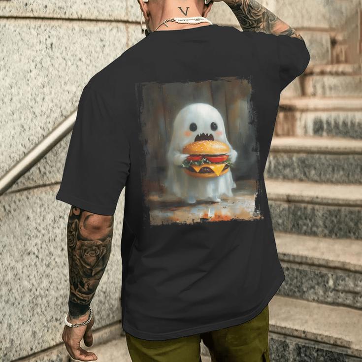 かわいい ハンバーガー おばけ 食べる ハンバーガー ハロウィン 食べ物 恋人 メンズTシャツ バックプリント 彼への贈り物