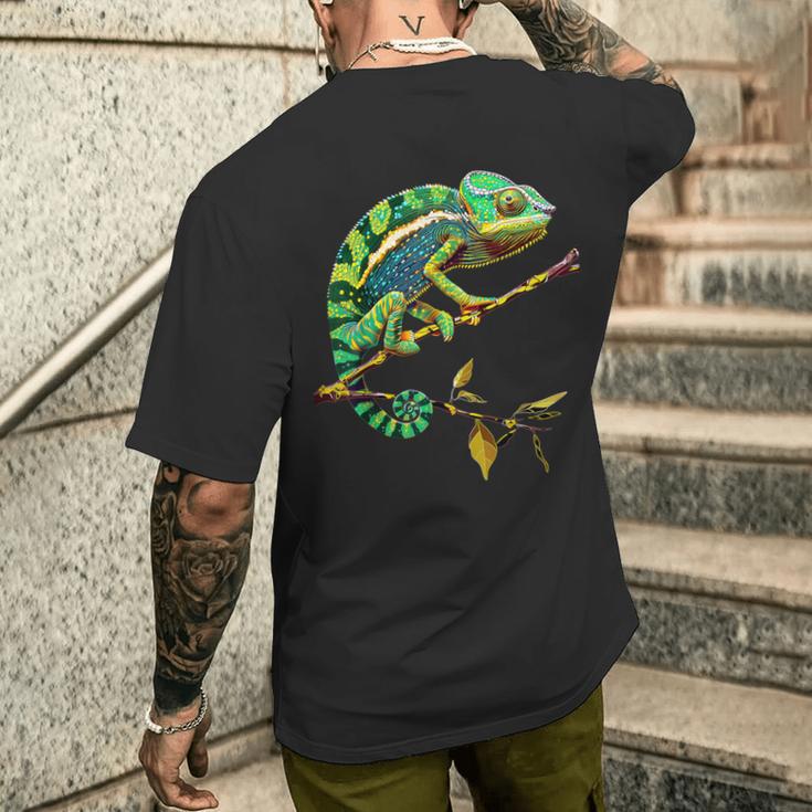 かわいいカラフルなカメレオントカゲ動物愛好家のアート メンズTシャツ バックプリント 彼への贈り物