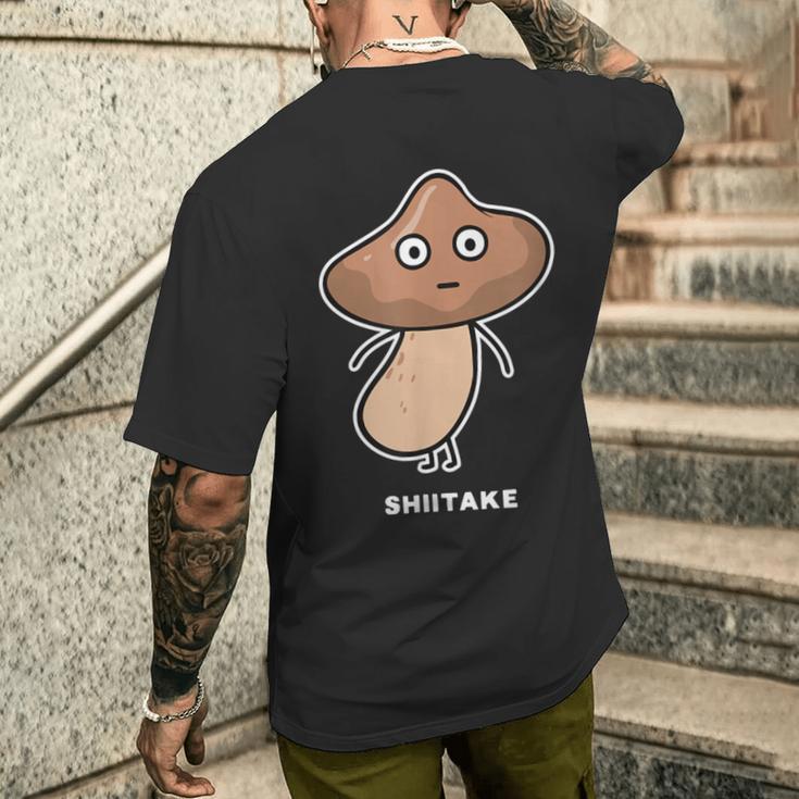 しいたけ キノコ 顔 イラスト かわいい おもしろ 面白い 簡単 シンプル ゆるい 野菜 メンズTシャツ バックプリント 彼への贈り物
