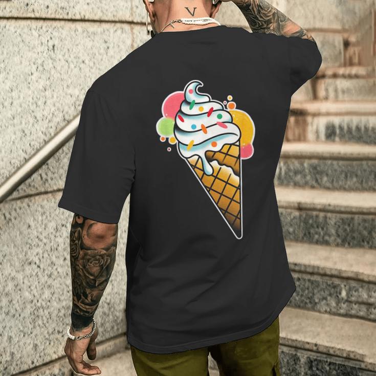 アイスクリームコーン×スプリンクルワッフルコーン メンズTシャツ バックプリント 彼への贈り物