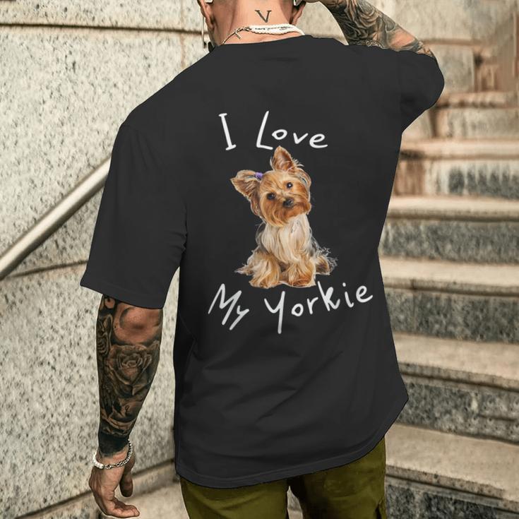 アイ・ラブ・マイ・ヨーキー・ヨーキー・ヨーキー・ドッグ・ファンへのギフト メンズTシャツ バックプリント 彼への贈り物