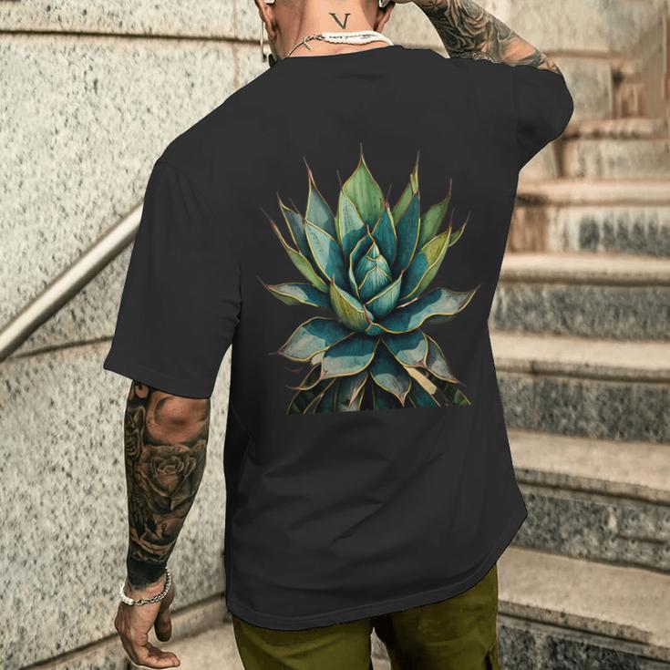 アガベ植物コレクターアガベメキシカン民俗画 メンズTシャツ バックプリント 彼への贈り物