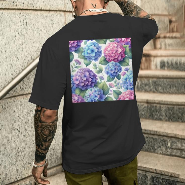 アジサイの水彩柄アジサイ メンズTシャツ バックプリント 彼への贈り物