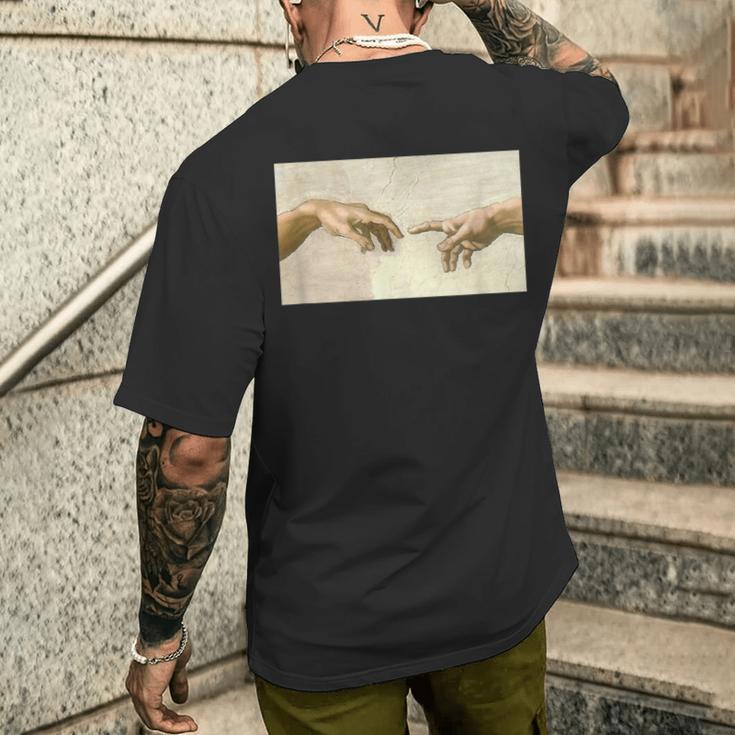 アダム・ミケランジェロによる創造 美術史 メンズTシャツ バックプリント 彼への贈り物